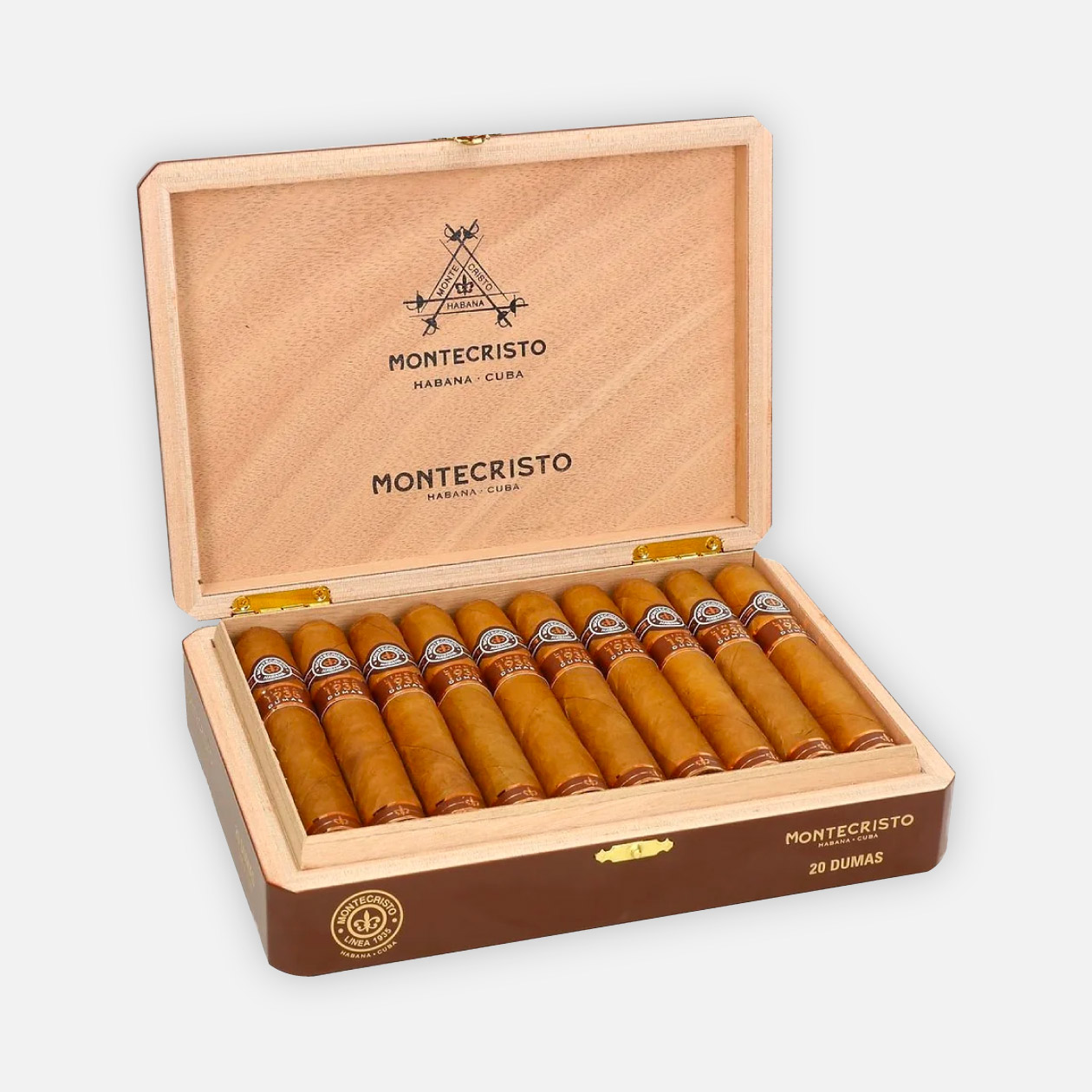 蒙特克里斯托雪茄置于抛光木盒中，呈现优雅高贵的外观。